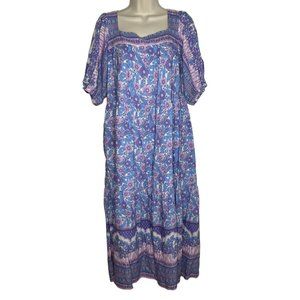 THML Purple And Blue Floral Feminine Peasant Bohemian Maxi Dress